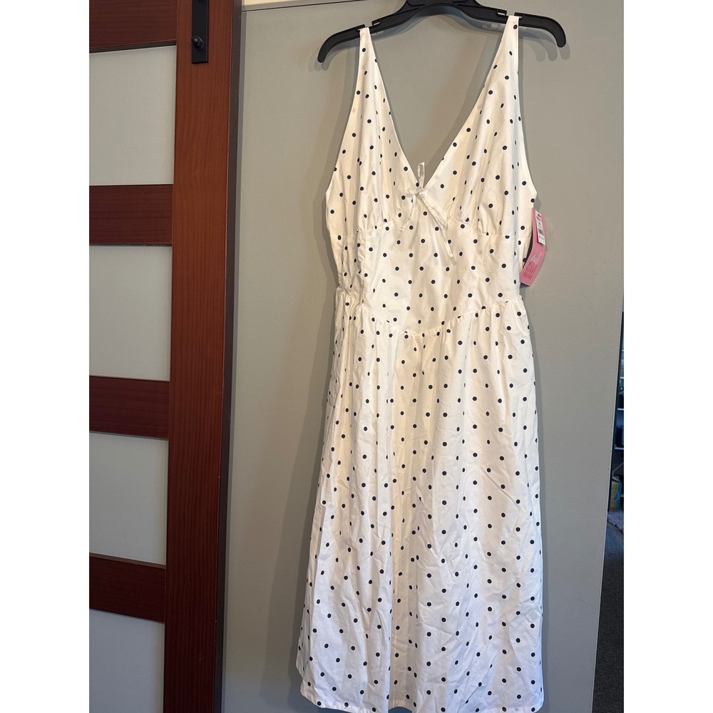 Mills by Millie Bobby Brown Polka Dot Midi Corset Dress White Navy Blue NWT